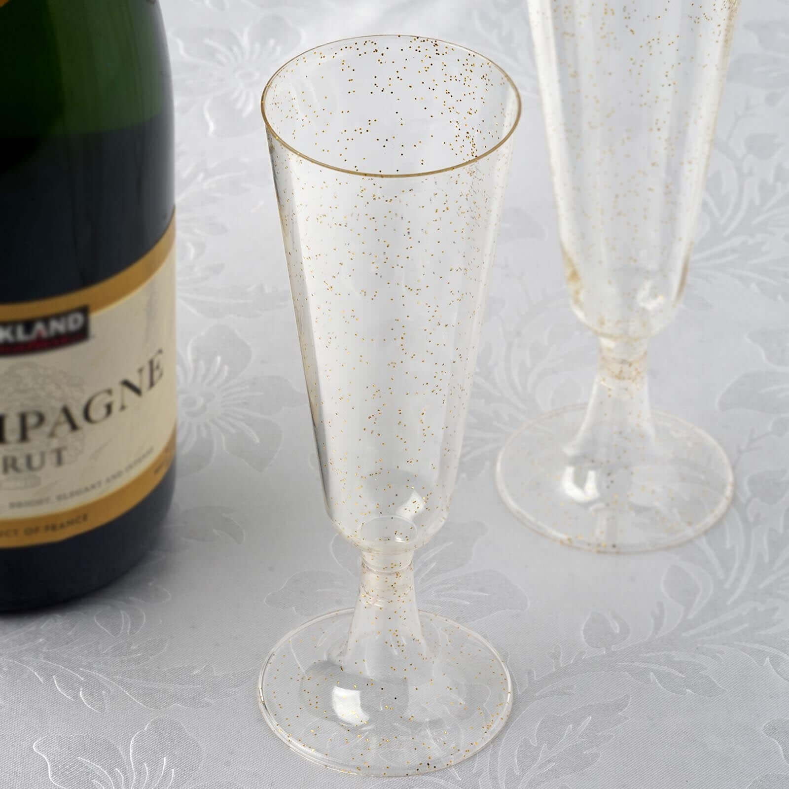 12-Pack Plastic Champagne Glasses 5oz Gold Glittered Short Stem